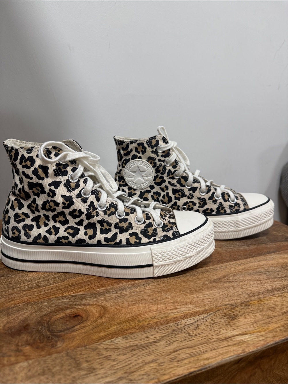 Converse High Top Platform Sneakers - Leopard Print Black/Tan/Cream